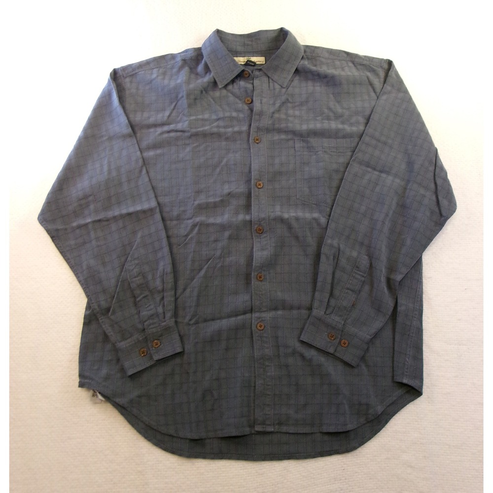 Tommy Bahama Mens Large Silk Long Sleeve Button Down‎ Shirt Blue Windowpane